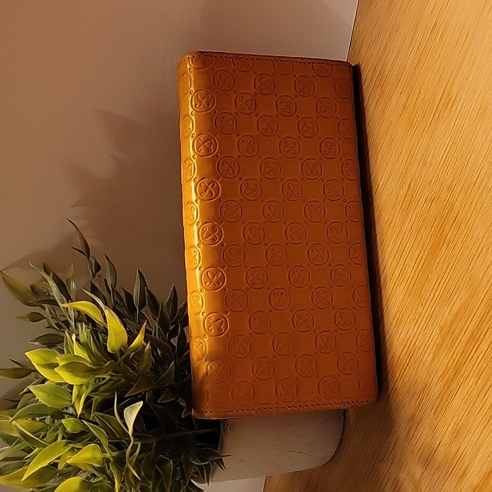 Divina Firenze Genuine Leather Made In Italy Monogram Wallet in Dark Mustard - Picture 2 of 9